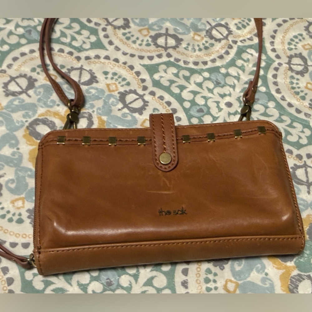 The Sak Tan Leather Crossbody Wristlet